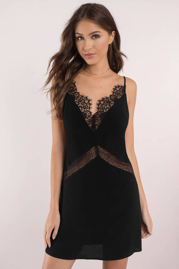 black lace trim slip dress