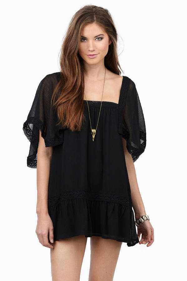 Black Beach Dress - Tunic Dress - Black Puff Sleeve Dress - $16 | Tobi US