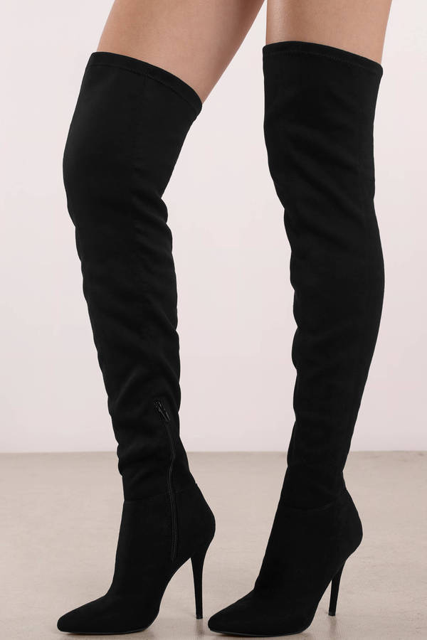 black thigh high heeled boots
