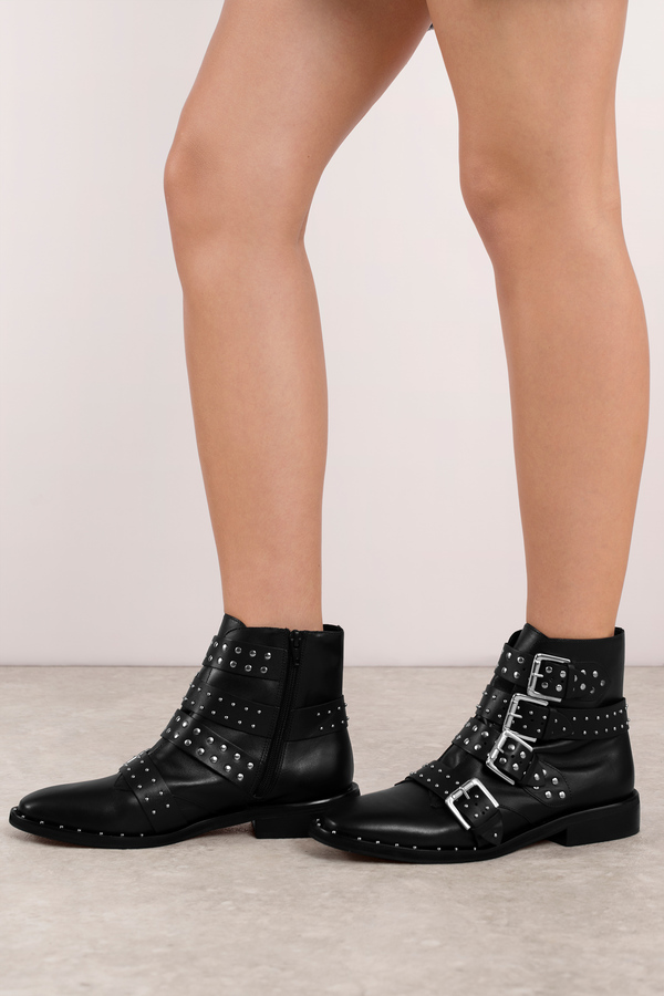 black leather studded booties