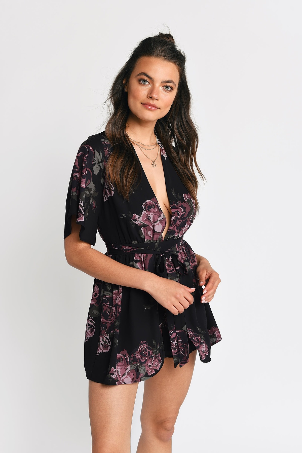 Lovely Roses Floral Print Romper in Black Multi - $31 | Tobi US