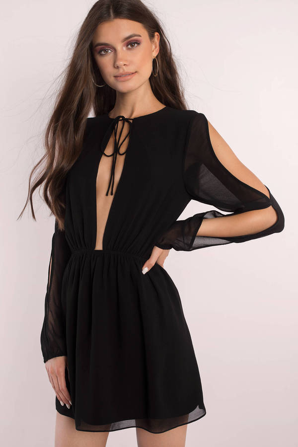 Cute Black Skater Dress - Cold Shoulder Dress - Skater Dress - $29 ...