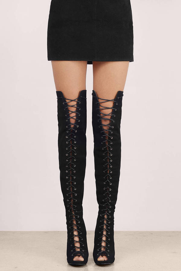 string up thigh high boots