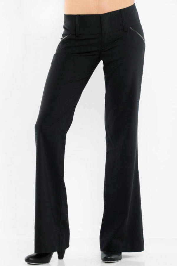 Olivia Wide Waistband Tropical Wool Pants in Black - $50 | Tobi US