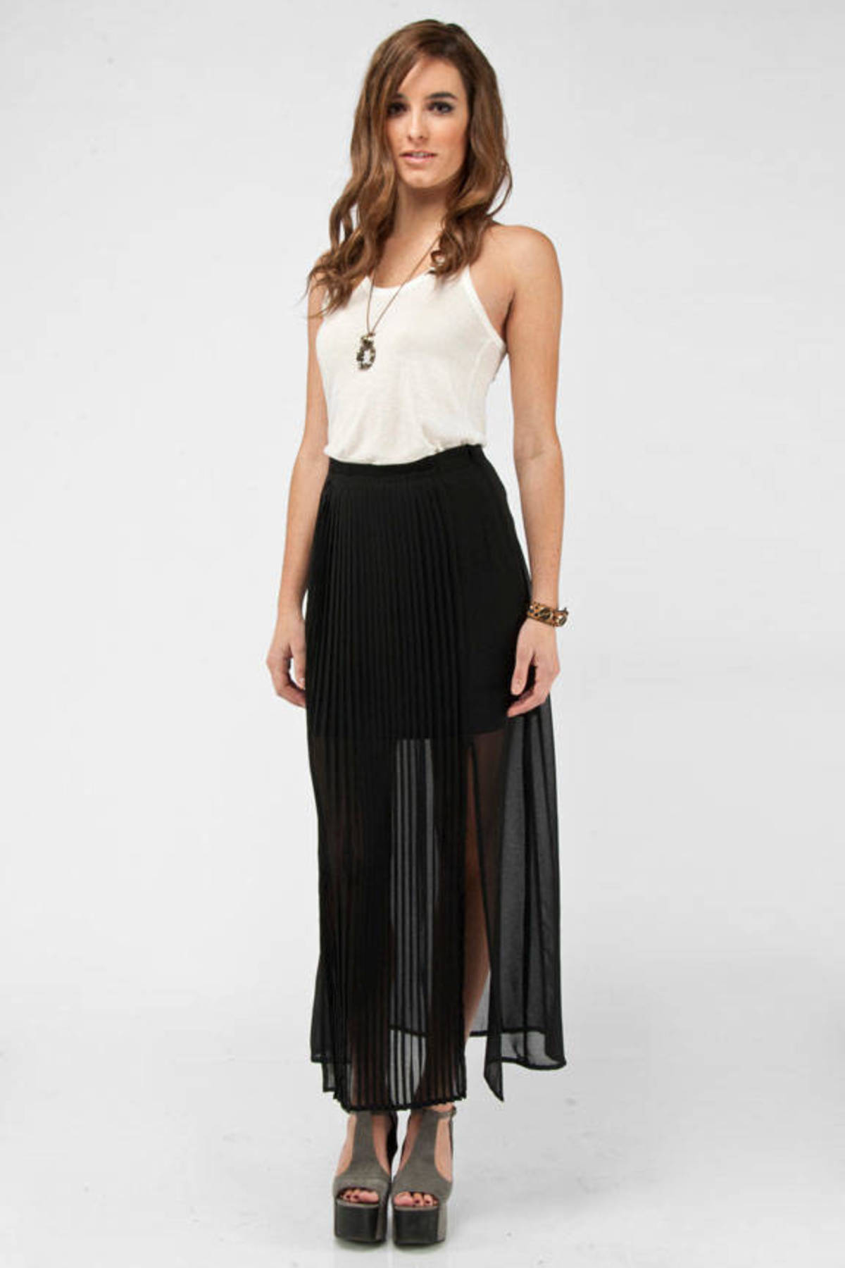 Pleated Maxi Skirt in Black - $13 | Tobi US
