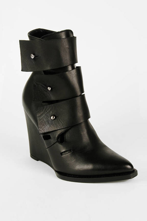 Black Surface To Air Boots - Strappy Wedge Boots - Black Party Boots ...