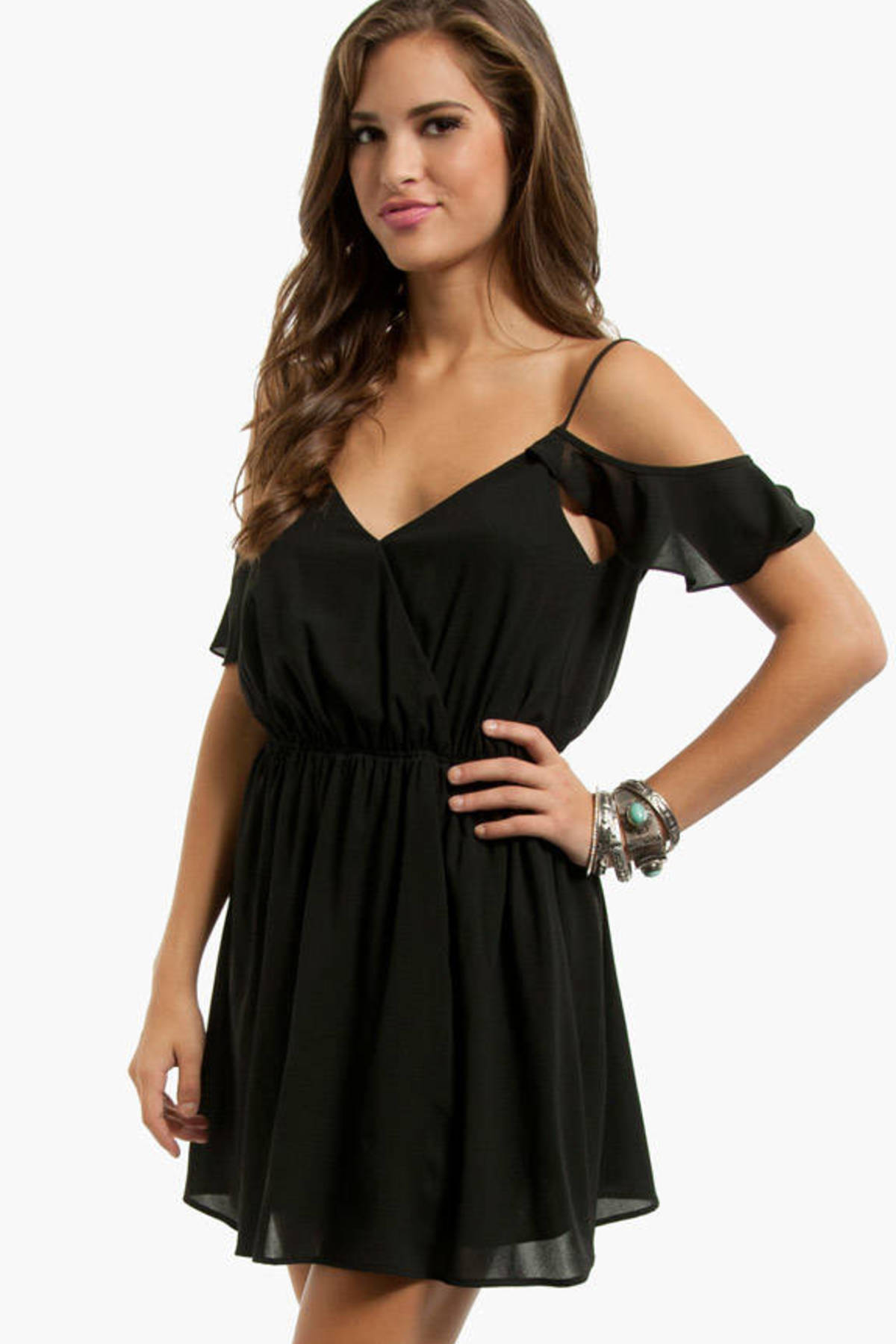 Ruffle Sleeve Dress in Black - $58 | Tobi US