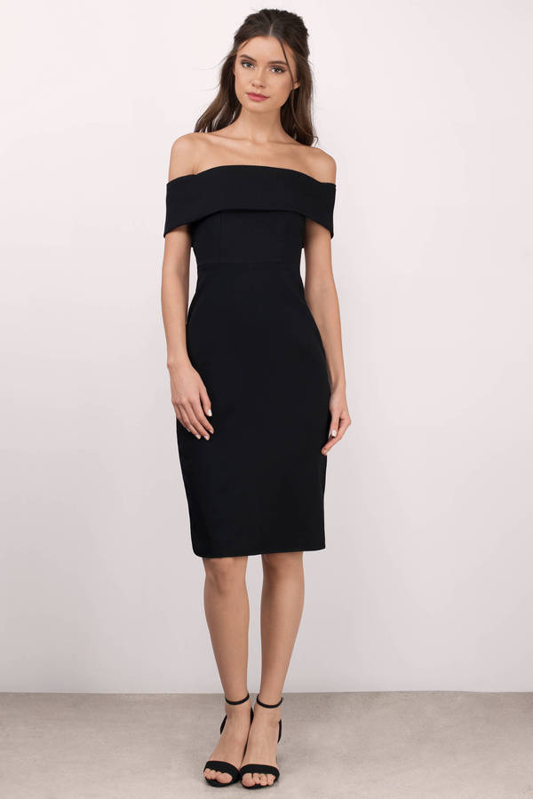 Black bodycon dress off the shoulder haircut are suitable