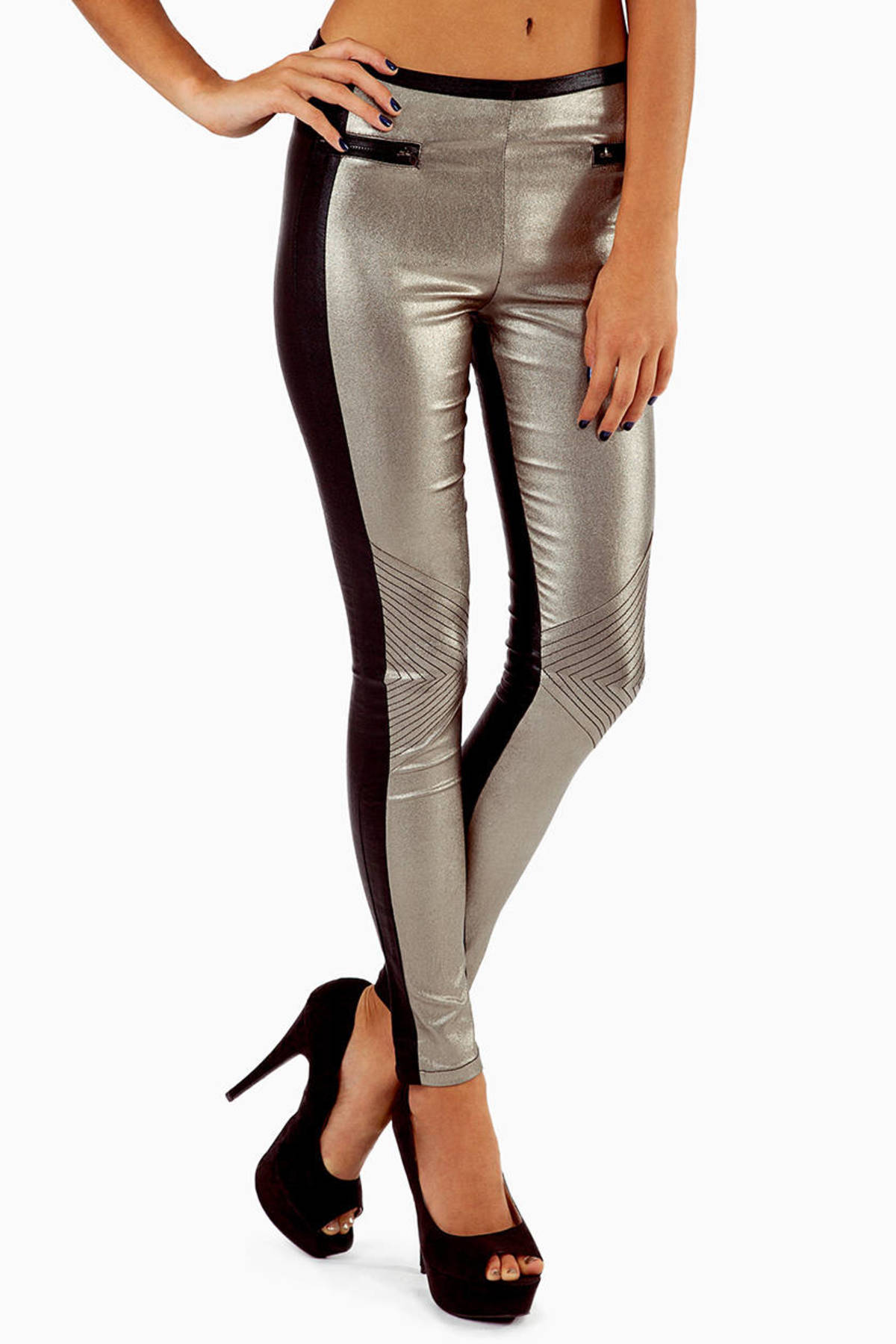 black and silver pants