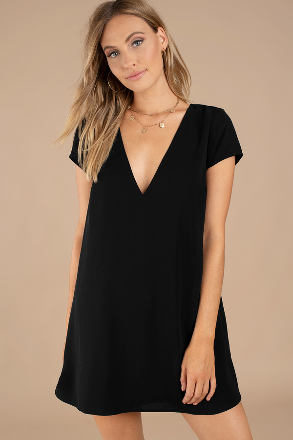 Cute Black Shift Dress - V Neck Dress 