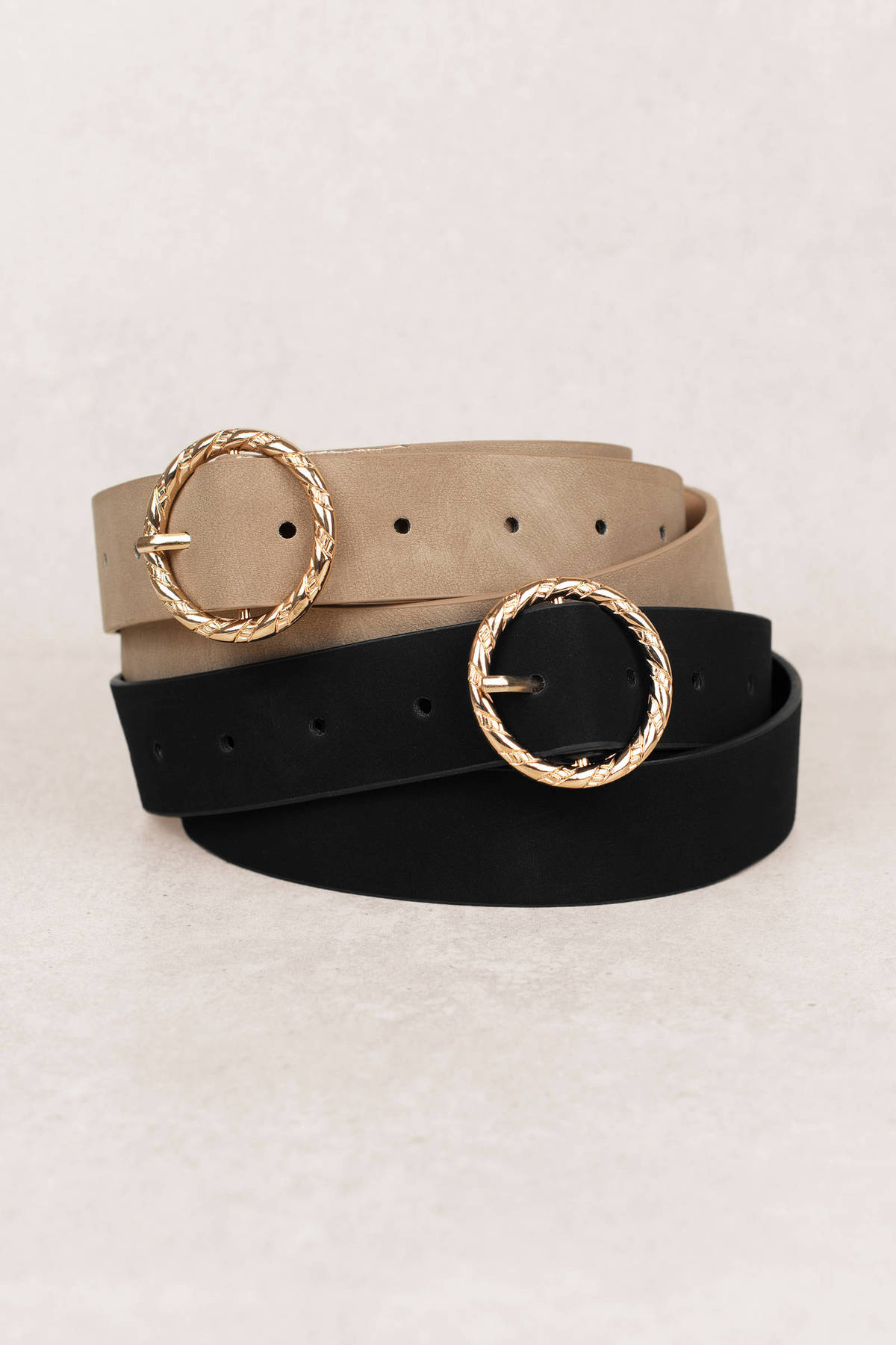 Buckle Down Belt Set in Black & Taupe - $24 | Tobi US