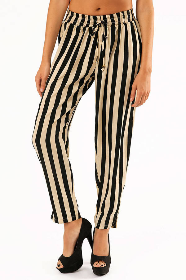 Trendy Black Pants - Striped Sweatpants - Black Stripe Trousers - $18 ...