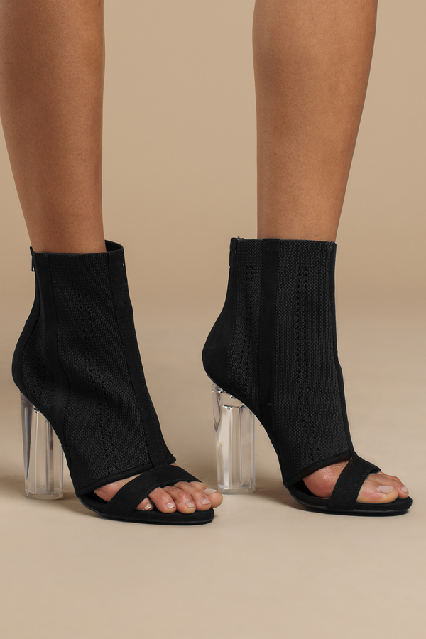 black bootie peep toe heels