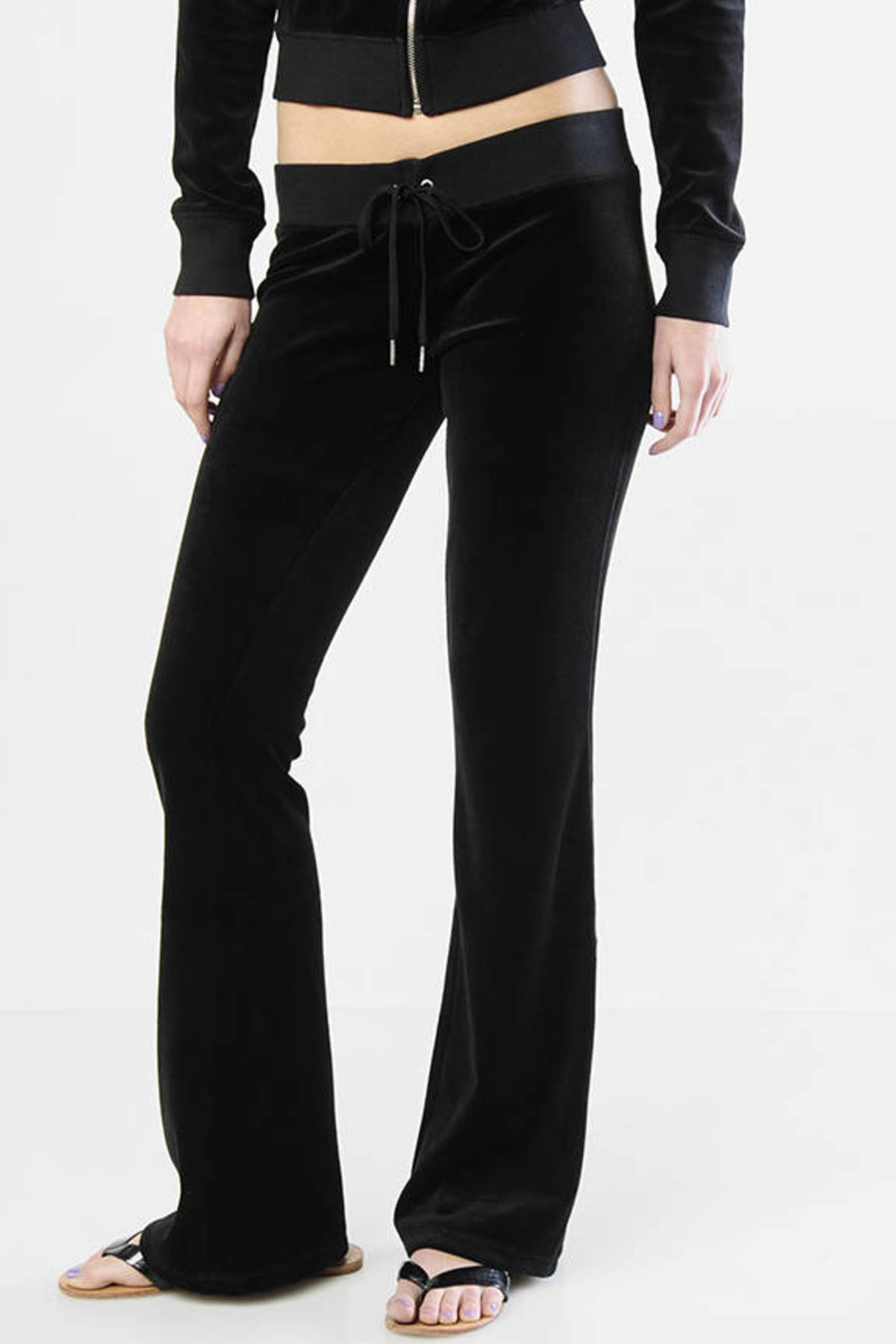 Velour Skinny Flare Leg Pants in Black - $35 | Tobi US