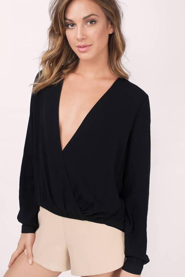 plunging neckline long sleeve top