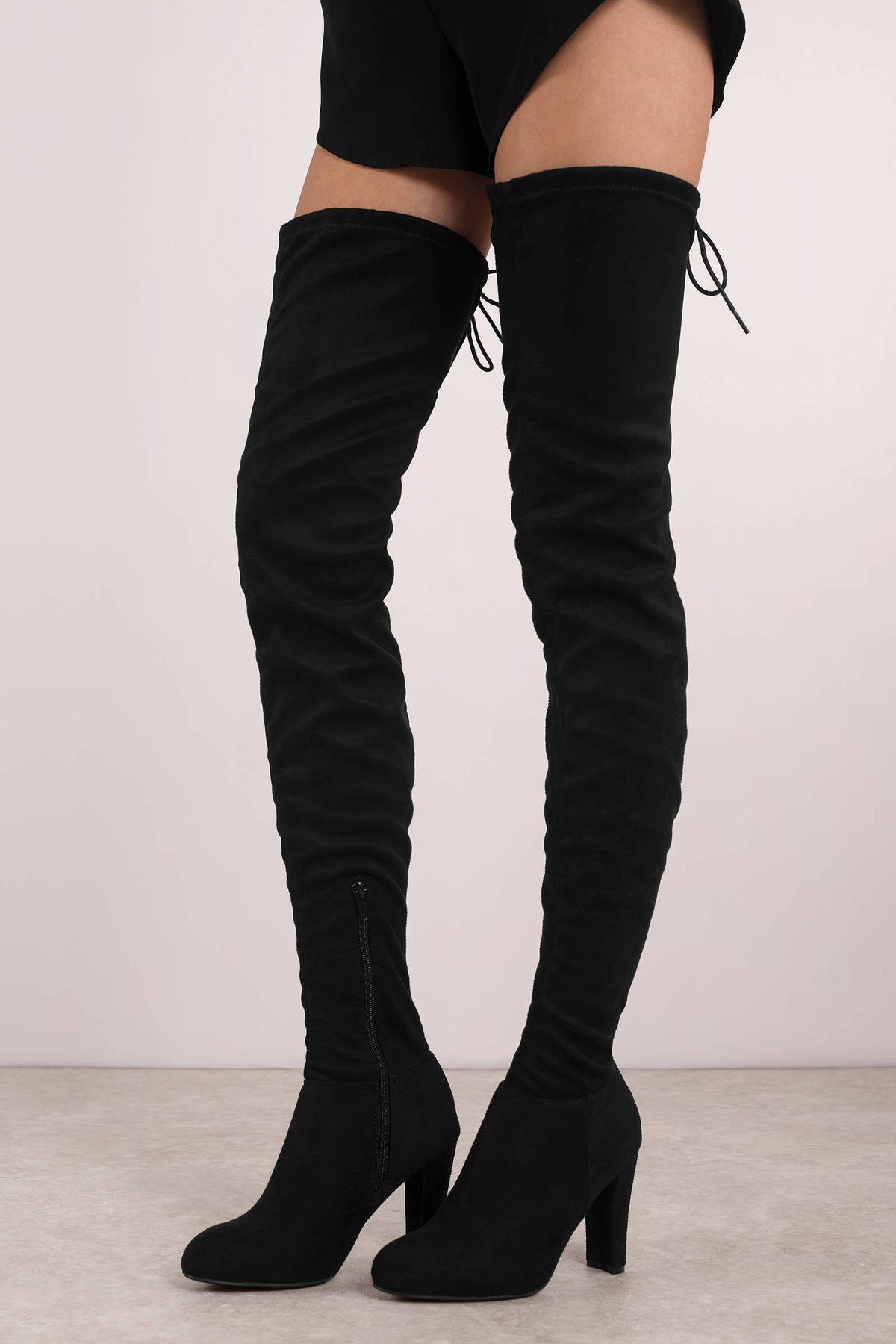 Walk The Line Faux Suede Thigh High Boots in Black - C$ 139 | Tobi CA