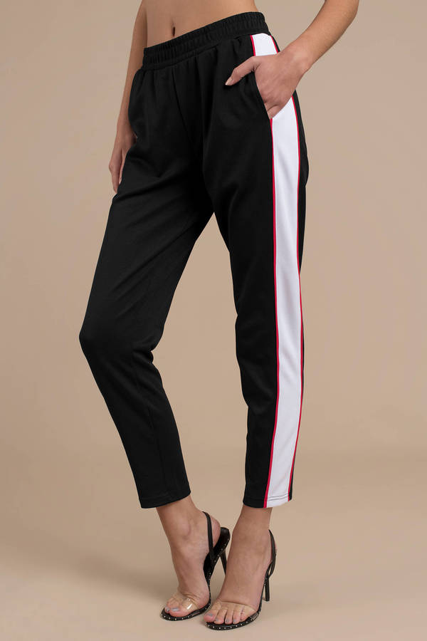 black pants white side stripe