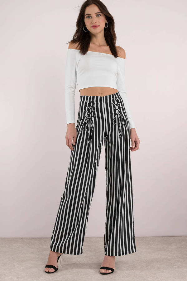 West Coast Black & White Stripe Lace Up Pants - $37 | Tobi US