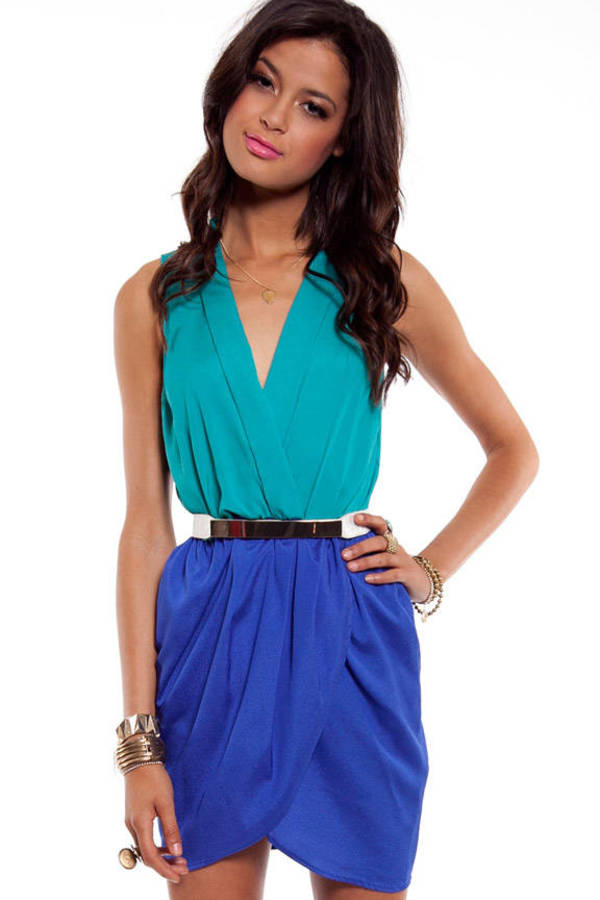 Like Color Blocked Dress in Blue and Aqua - $50 | Tobi US