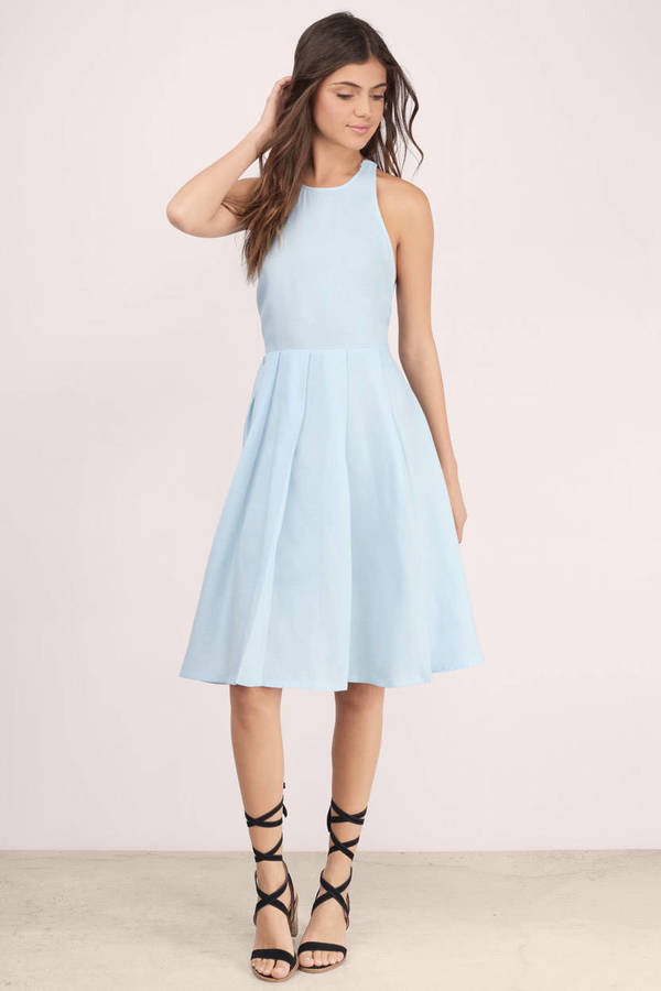 Trendy Blue Midi Dress - Blue Dress - Pleated Dress - Midi Dress - $15
