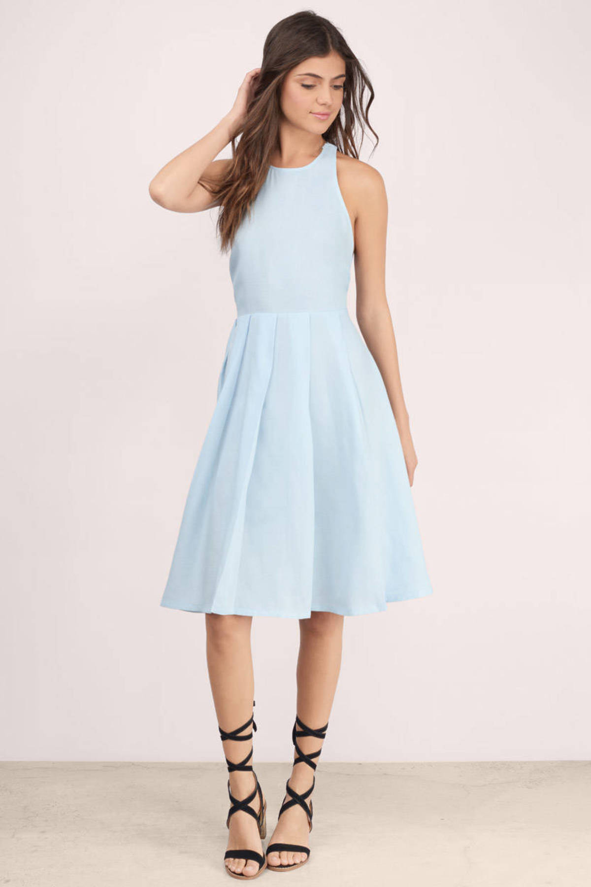 Lucille Pleated Chambray Midi Dress In Blue 15 Tobi Us 8495