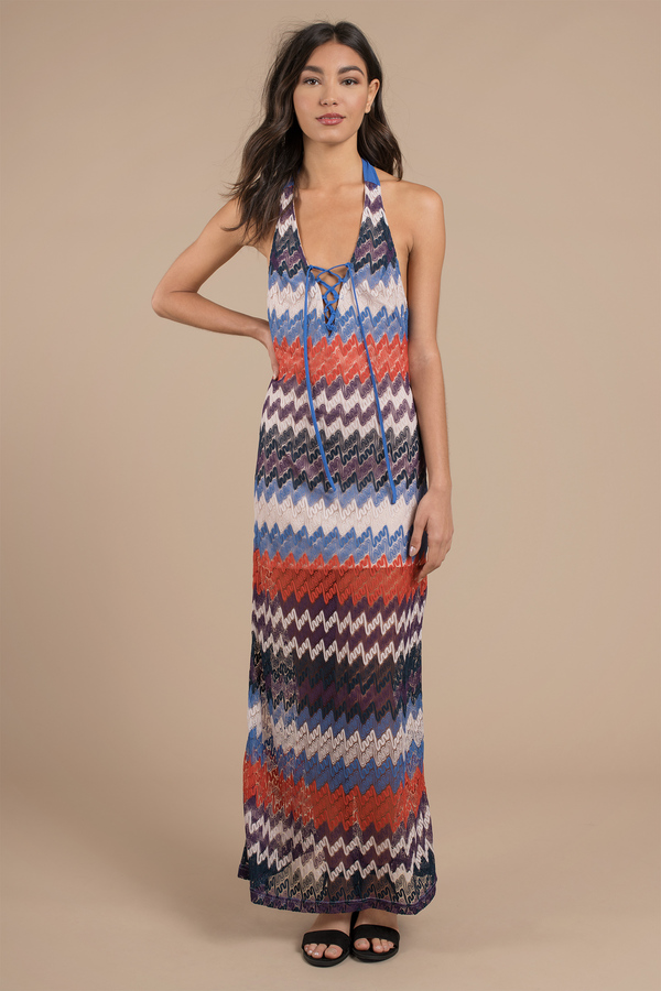 Trendy Blue Multi Maxi Dress - Chevron Print Dress - Maxi Dress - $12 ...