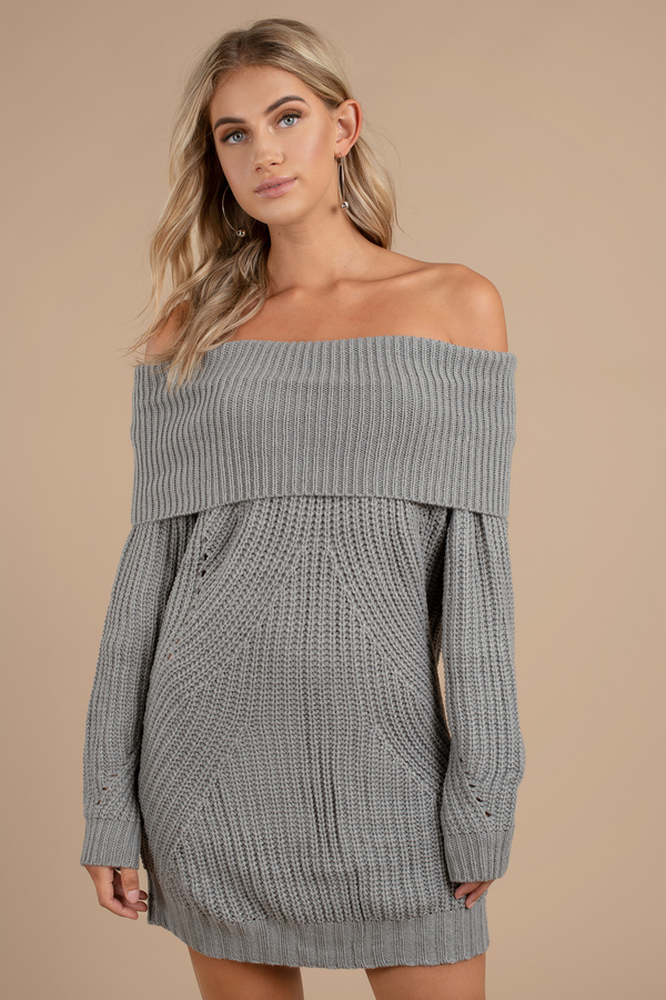 grey sweater dress off the shoulder