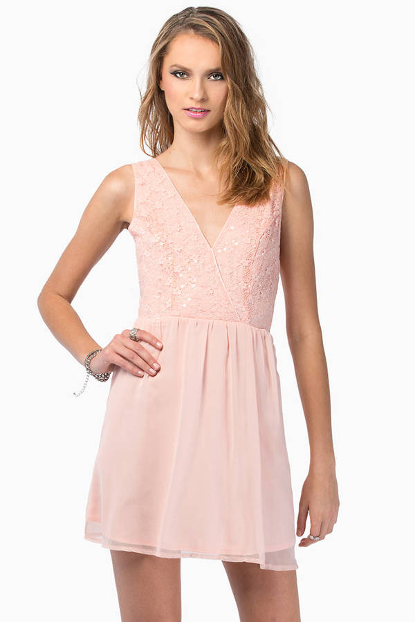 Cute Blush Skater Dress - Pink Dress - Deep V Dress - Skater Dress ...