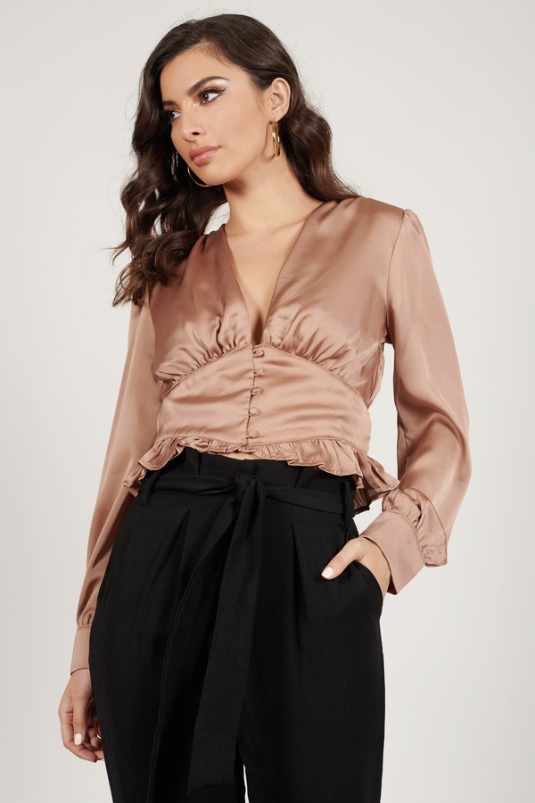 Way Cropped Satin Blouse in Bronze 
