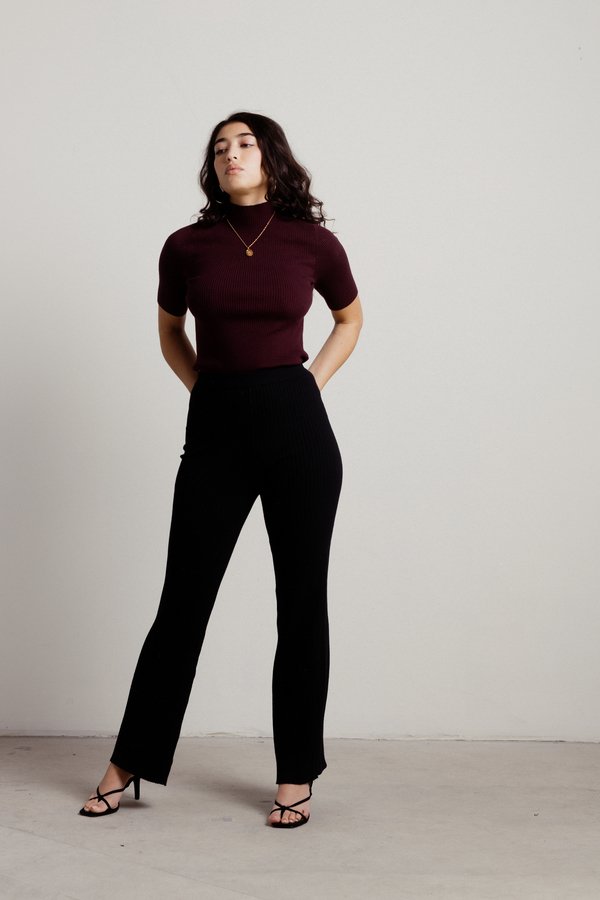 burgundy mock neck top