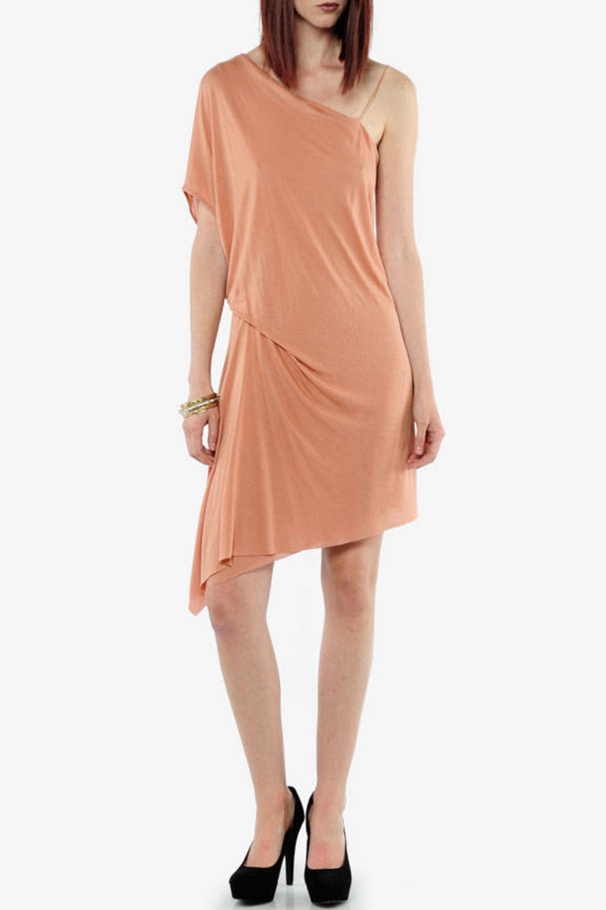 One Shoulder Draped Dress in Claystone - $25 | Tobi US