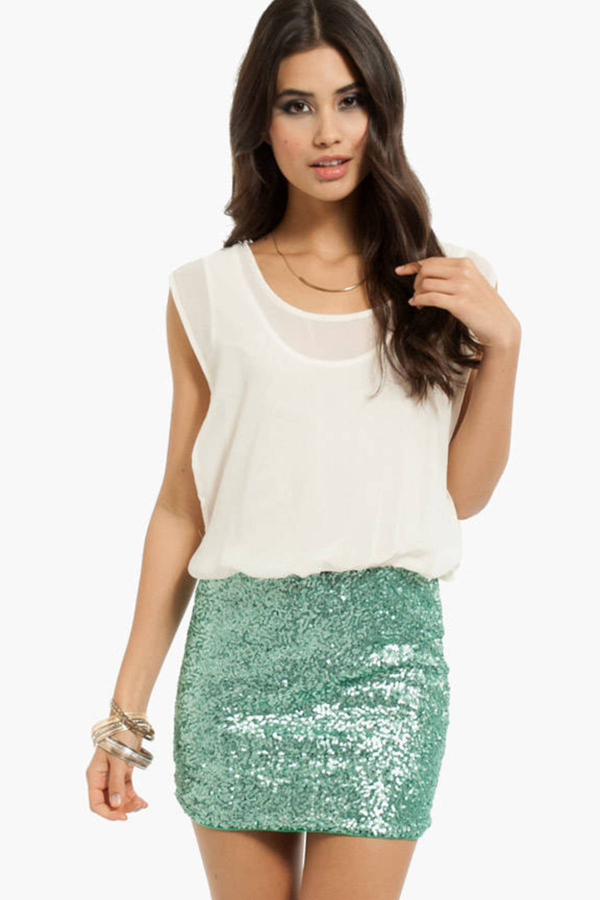 All That Sparkles Dress in Cream and Mint - $60 | Tobi US