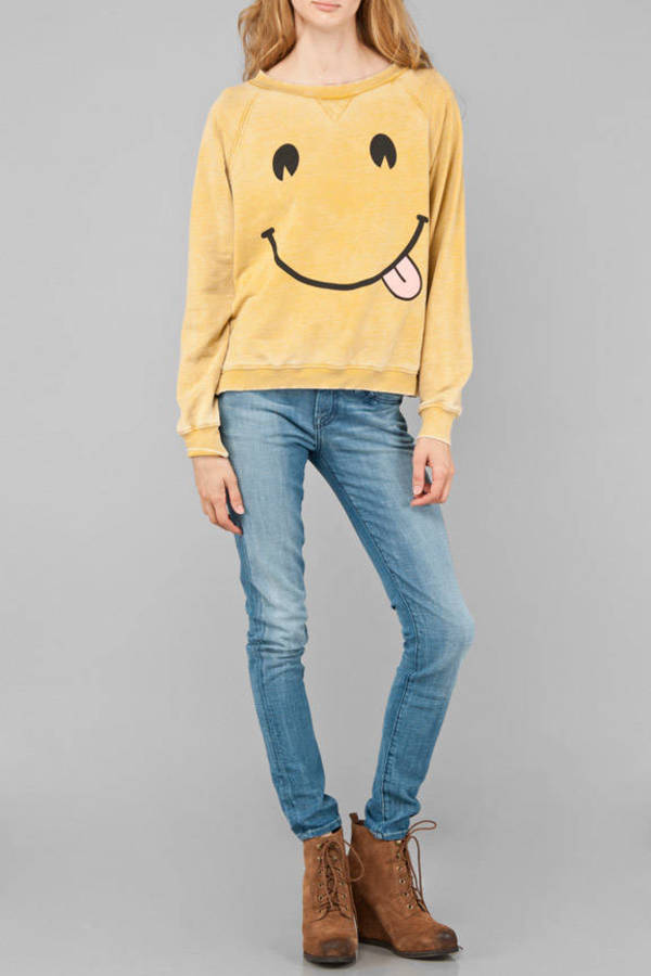 yellow smiley face sweatshirt