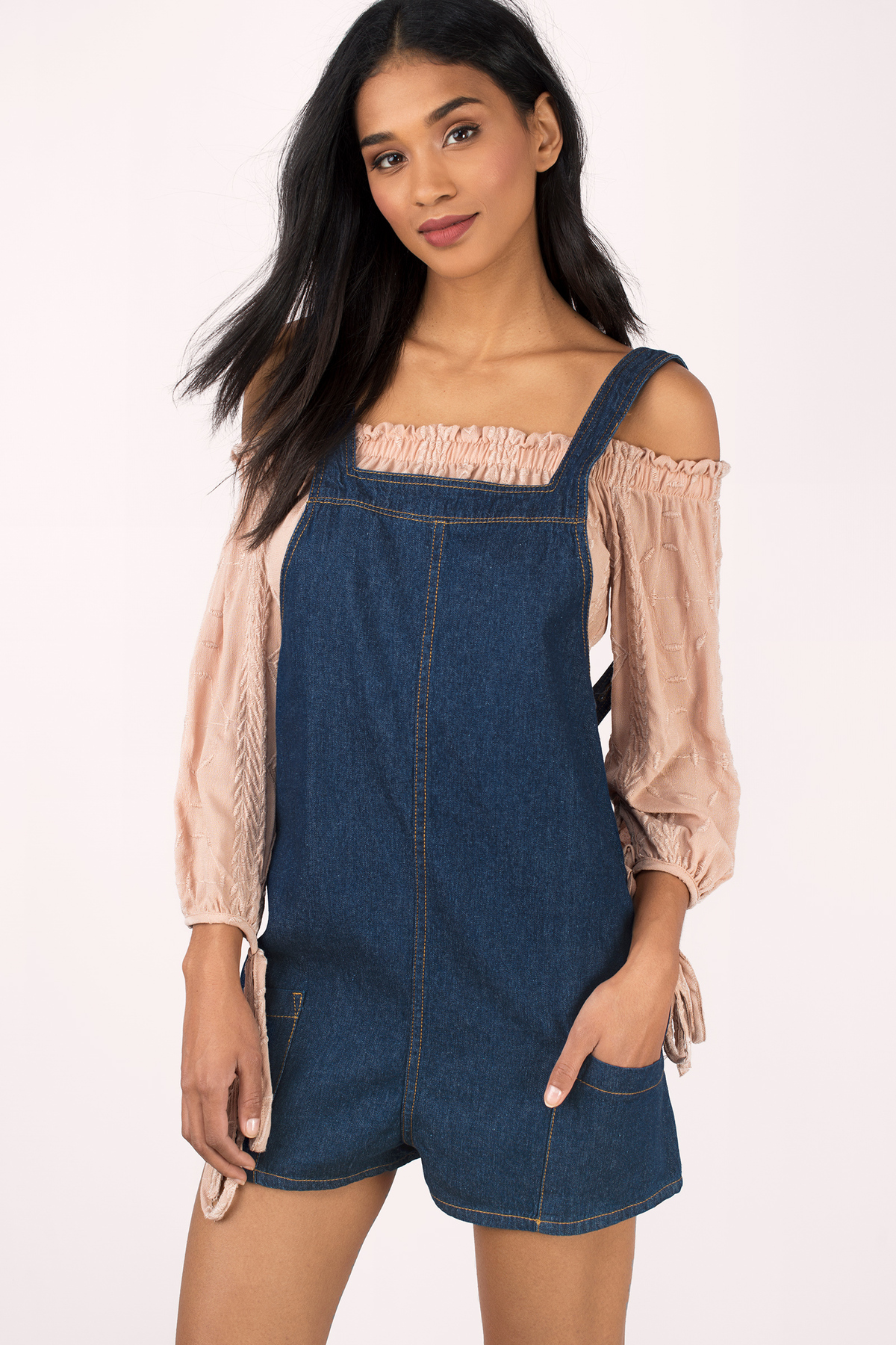 Chelsea Denim Shift Romper in Dark Wash - $13 | Tobi US