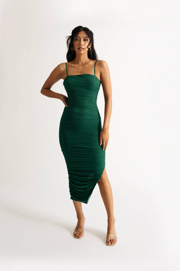 Mesh Ruched Bodycon Dress, Ruched Bodycon Midi Dress