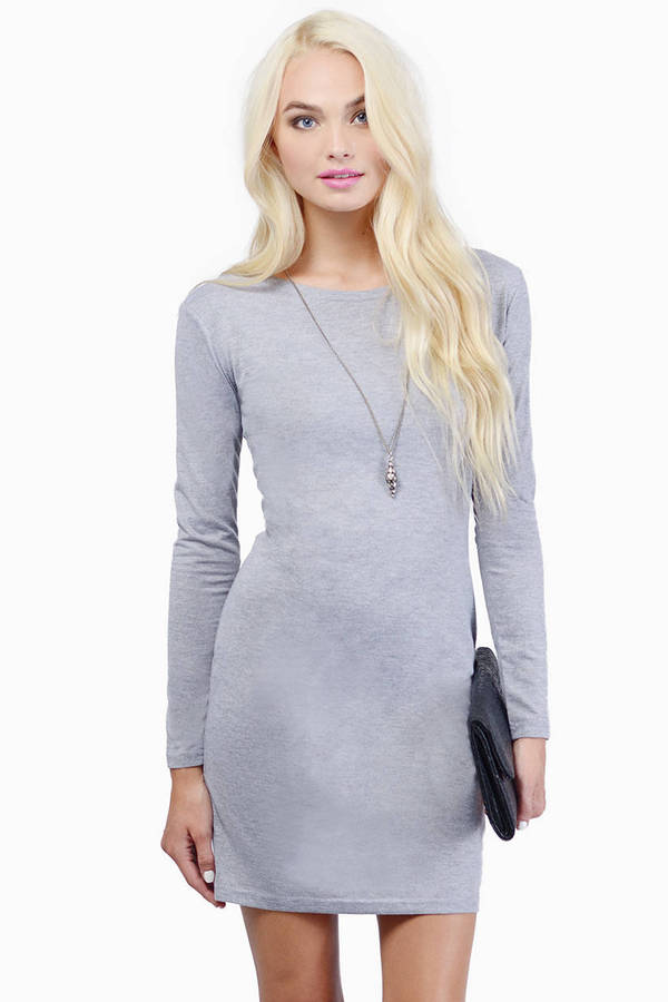 Grey Bodycon Dress - Casual Bodycon Dress - Grey Winter Bodycon Dress ...