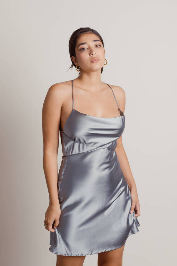 Grey Sage Mini Dress - Cowl Neck Dress ...