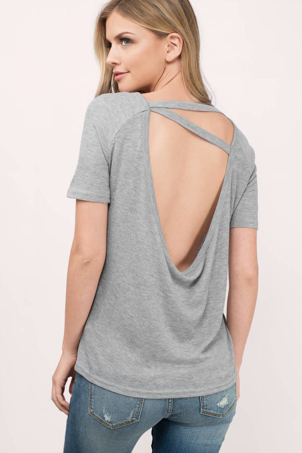 Trendy Grey Tee Shirt - Open Back Tee Shirt - Grey Tee - $13 | Tobi US