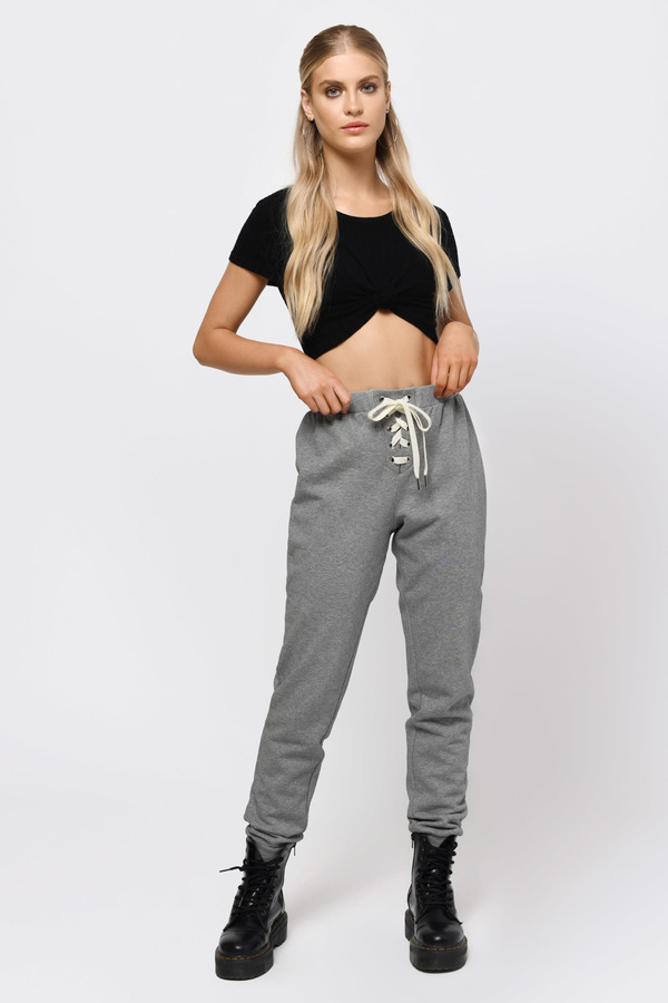 Trendy Black Pants - Lace Up Pants - Black Joggers - $18 | Tobi US