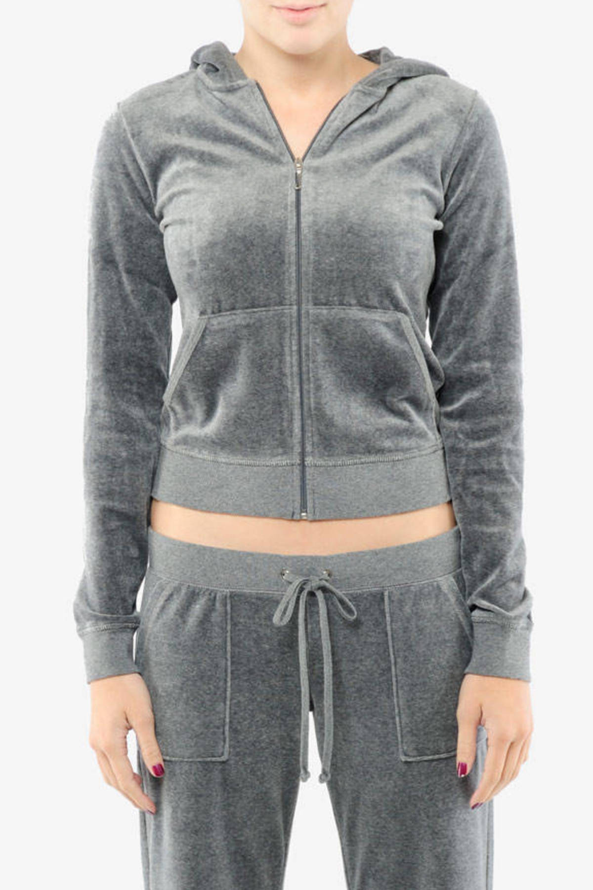 Long Sleeve Velour Zip Hoodie In Heather Grey 39 Tobi Us 4735