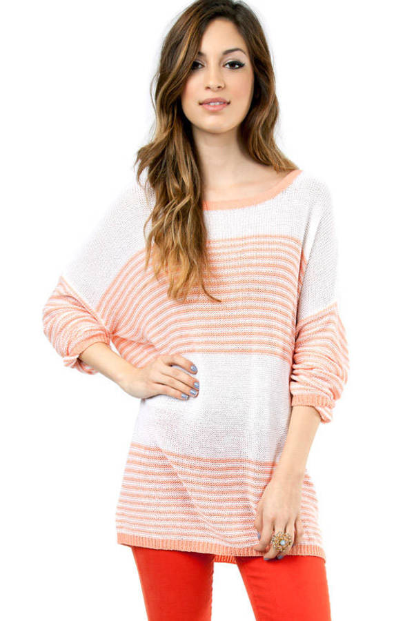 Striped Stripe Sweater in Ivory and Pink - $52 | Tobi US