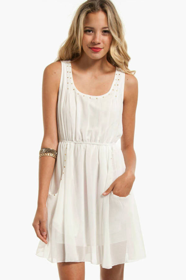 Softly Studded Tank Dress in Ivory - $54 | Tobi US
