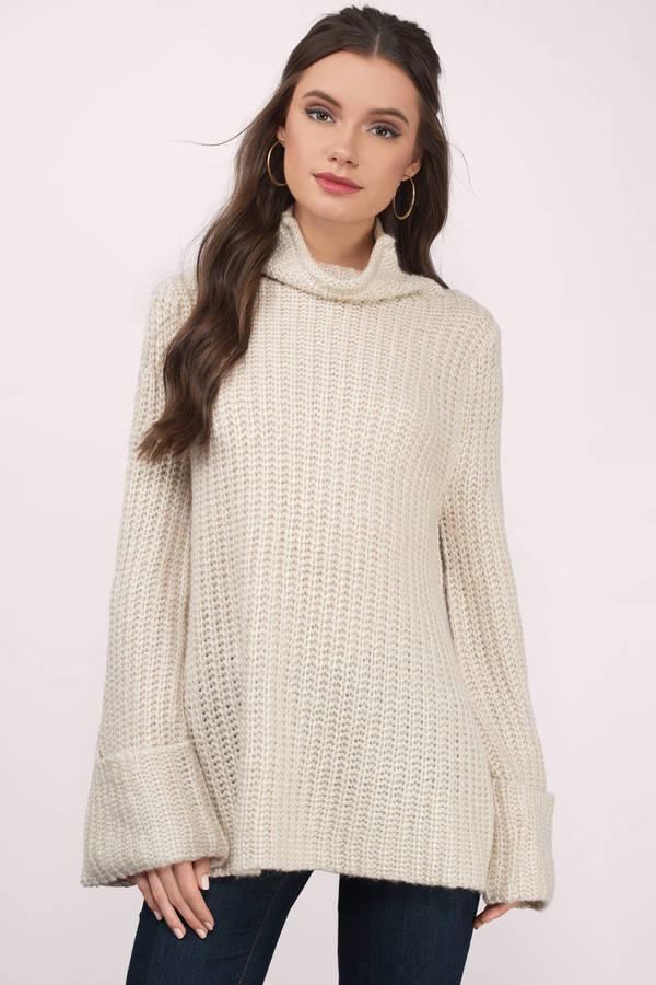Ivory Sweater - Bell Sleeve Sweater - Ivory Knit Turtleneck Sweater ...