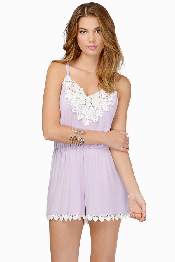 Lavender Romper Purple Romper Lace Trim Romper Open Back Romper 32 Tobi Us 6797