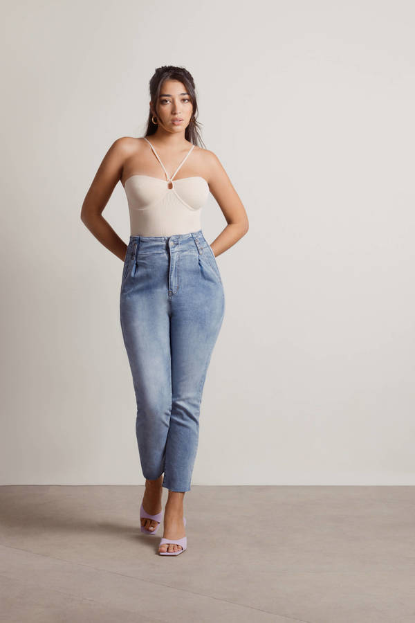 high waisted tapered jeans