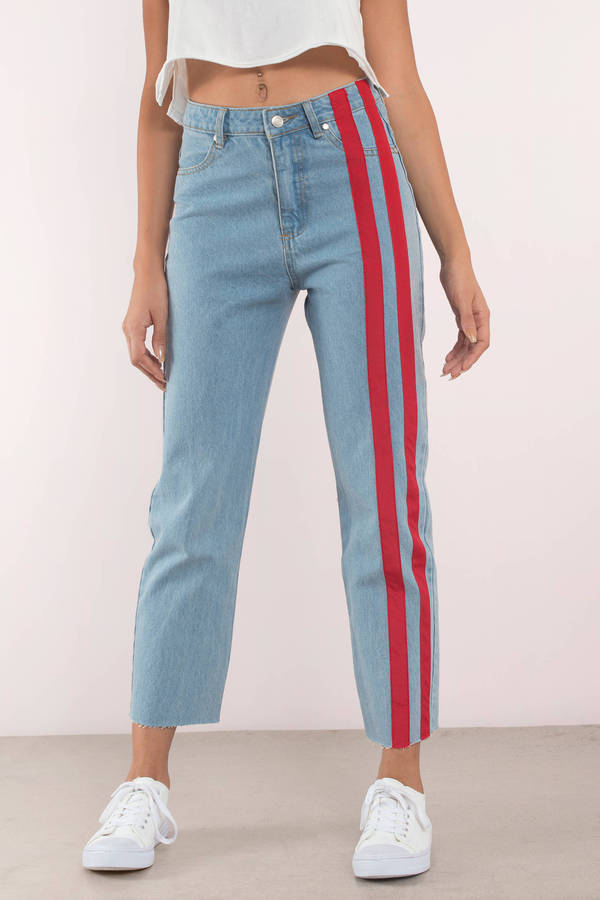 jeans with red stripe down the side