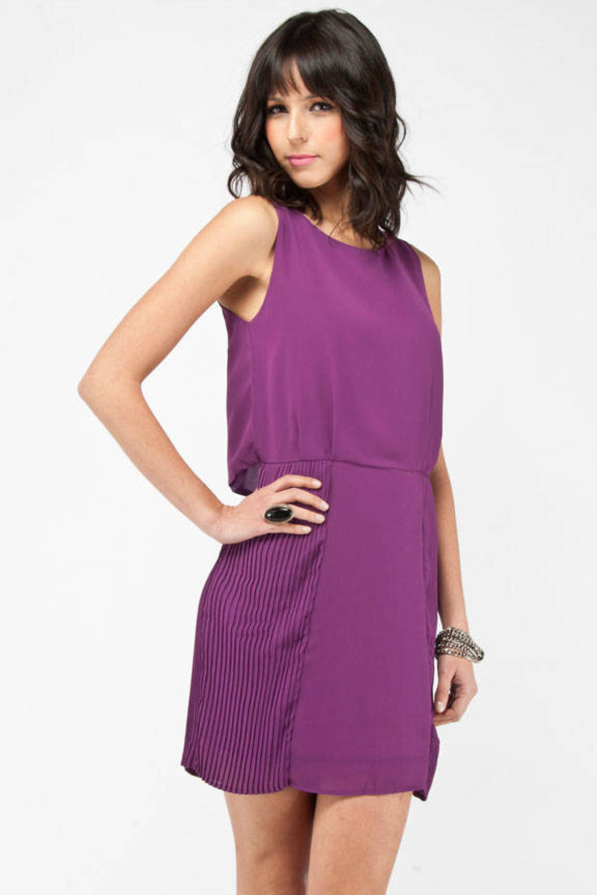 Fluted Pleats Dress in Magenta - $24 | Tobi US