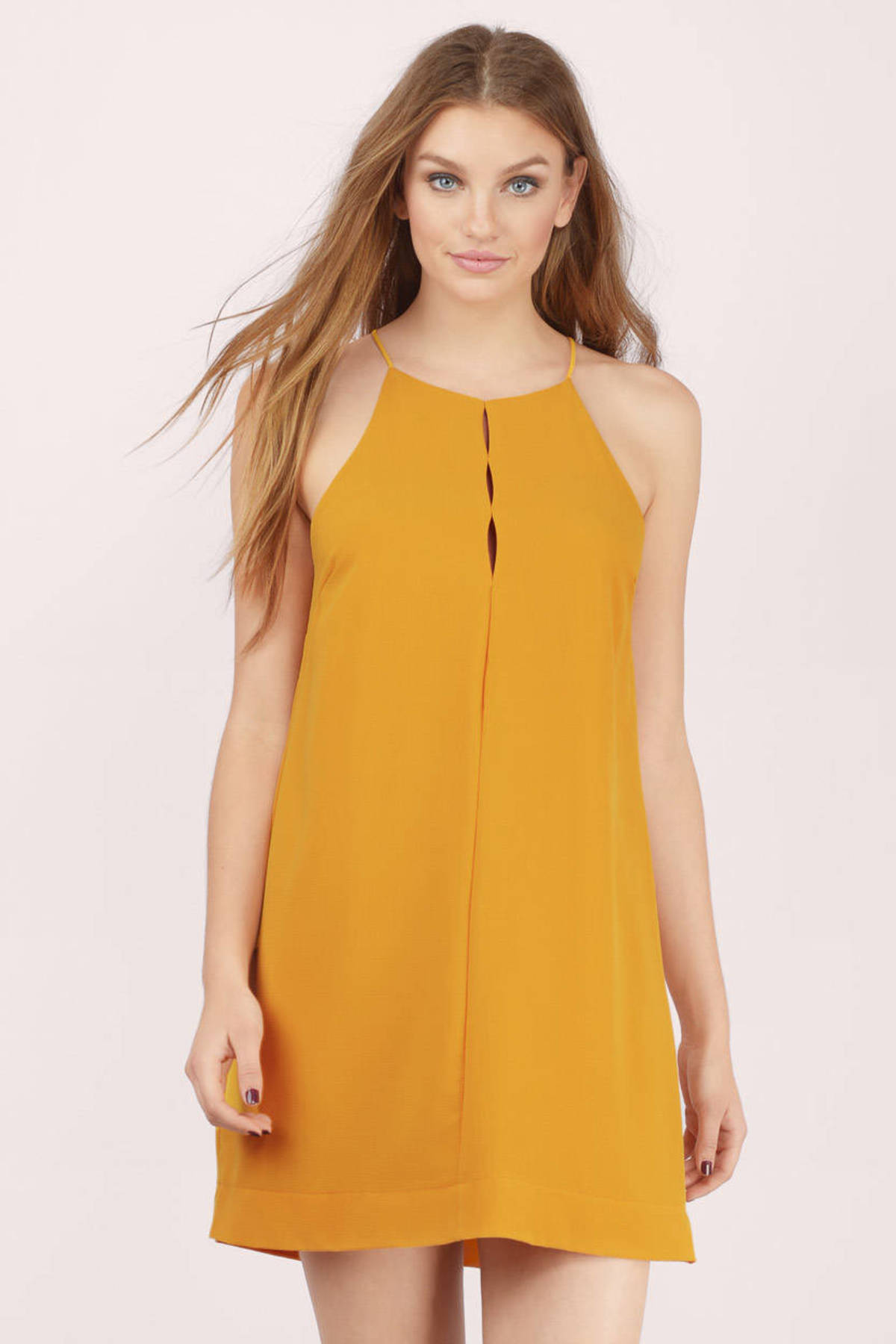 Cute Mustard Yellow Shift Dress Keyhole Dress Halter Dress 19 Tobi Us 0892