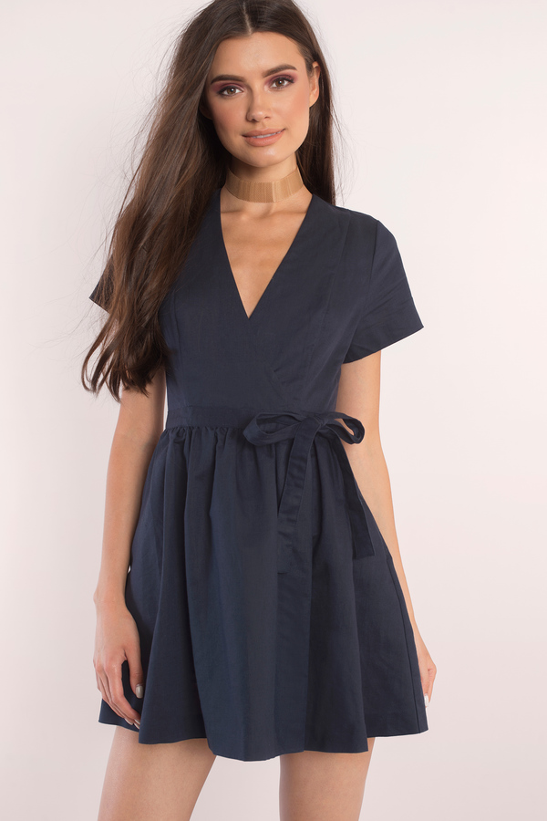 navy linen wrap dress