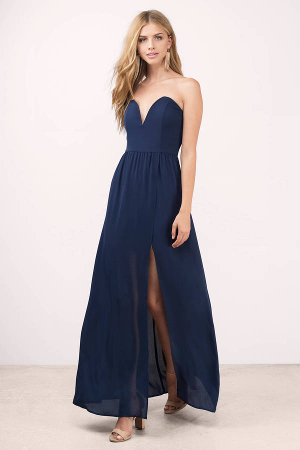 Sweetheart Maxi Dress - Navy Maxi Dress - Blue Strapless Gown - $21